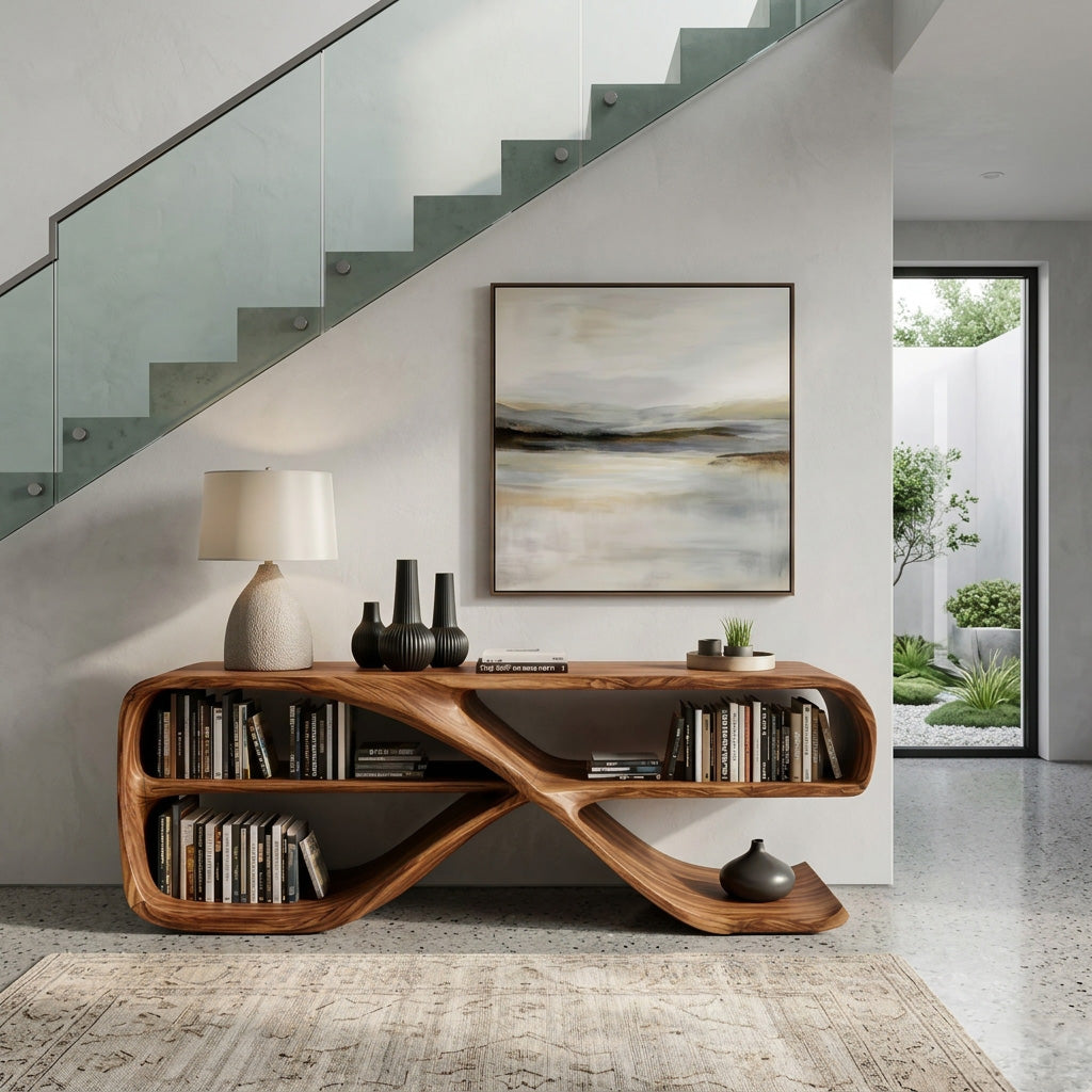 Modern Organic Wooden Console Table For Living Decor